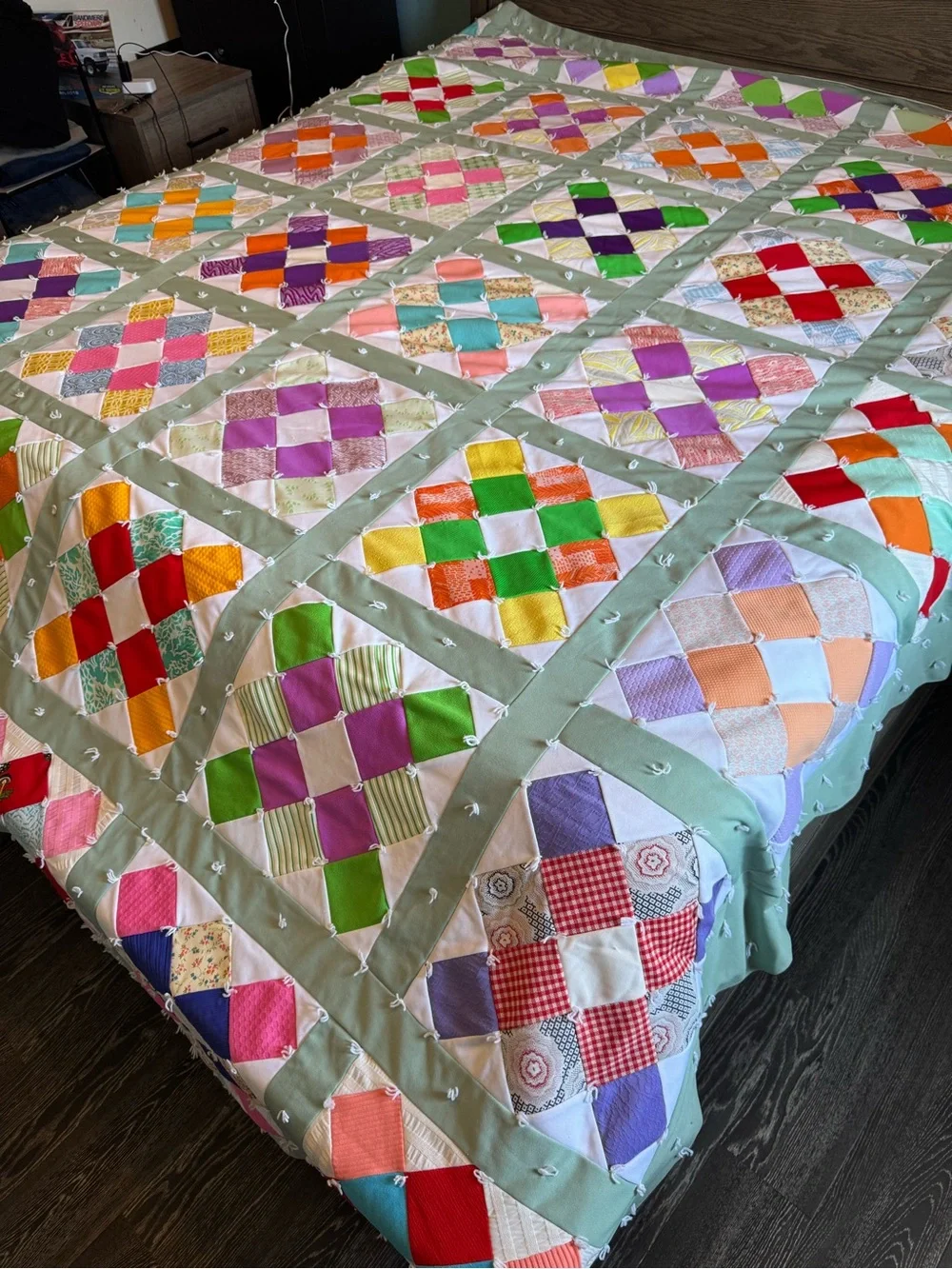 Handmade Vintage Multicolor Patchwork Quilt